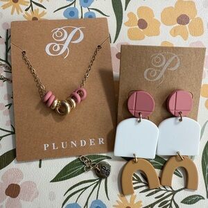 Plunder Pink, White and Gold Necklace/Earrings Set - New w Tags!